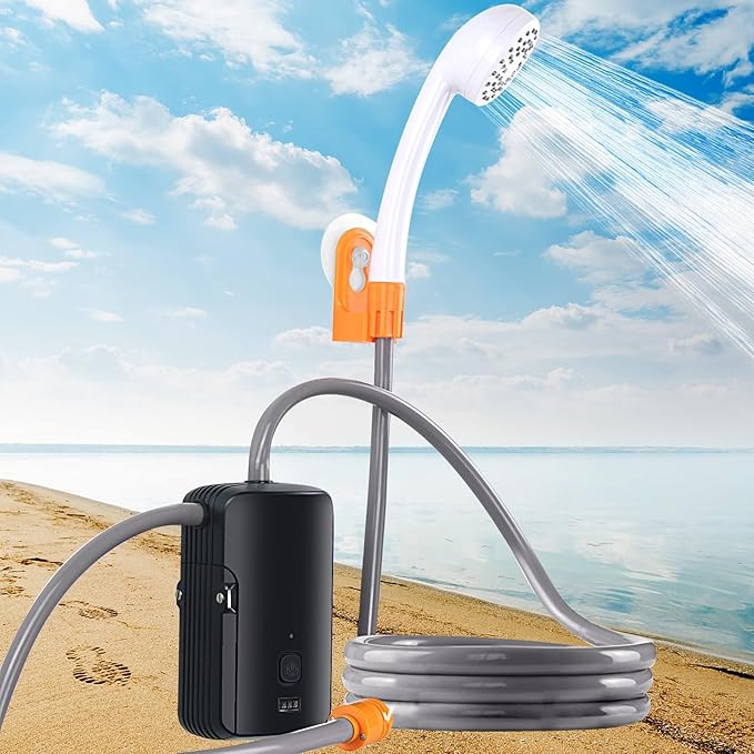 DELURA Portable Shower Portable Camp Shower Pump with Rechargeable Battery Portable Shower for Camping Portable Outdoor Shower Head for Camping Hiking Traveling