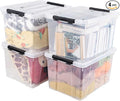 35 L 4-Pack Plastic Storage Bin with Wheels and Lids Clear Plastic Lidded Storage Container Box