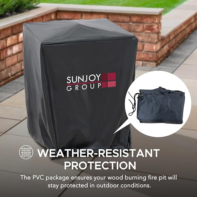 Sunjoy 18 in. Hartefeld Fire Pit Steel Outdoor Patio Fire Pit Wood Burning Backyard Firepit with PVC Cover and Fire Poker