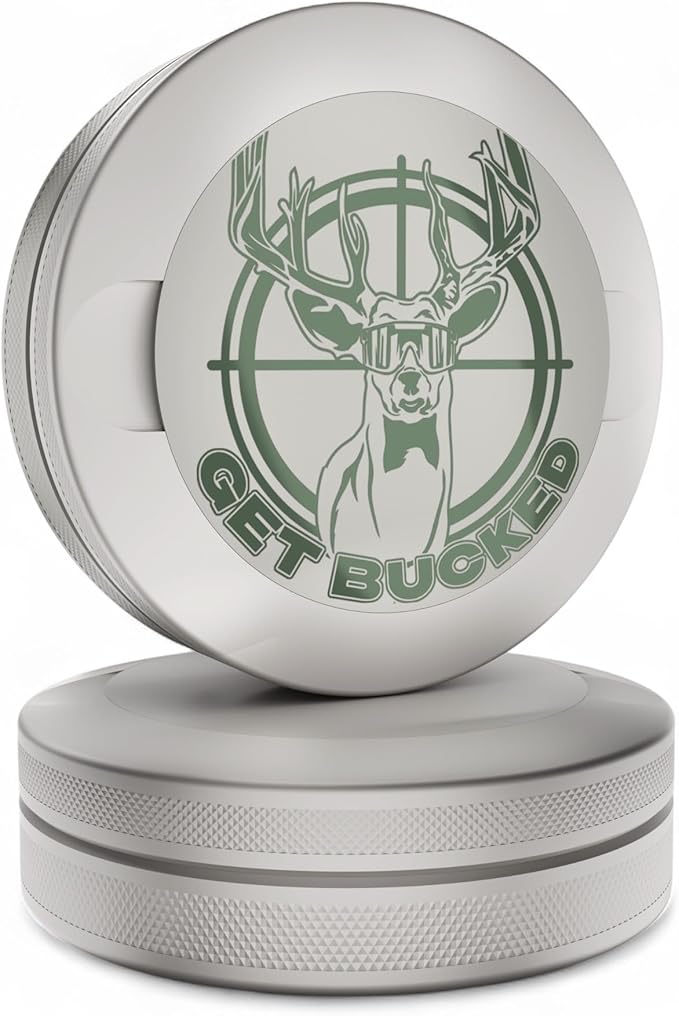 Get Bucked | Metal Container for Pouches Premium Aluminum Can &amp Rugged Holder | Extra Capacity Knurled Grip &amp Used Pouch Storage | EDC (Stone/Green Chrome)