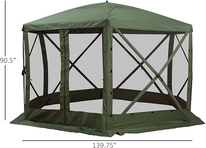 12x12 Hexagonal Pop-Up Gazebo Featuring Breathable Netting Mesh Panels and Thoroughly Shaded Comfortable Interior Easy Setup Green