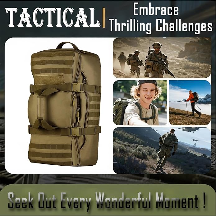 60L 3-in-1 Tactical Backpack MOLLE Duffle Bag with Versatile Carrying Modes Backpack Crossbody Hand-Carry.