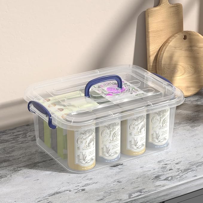 8 Quart Plastic Latching Organizing Tote Boxes Clear Storage Bin with Handle 2 Packs