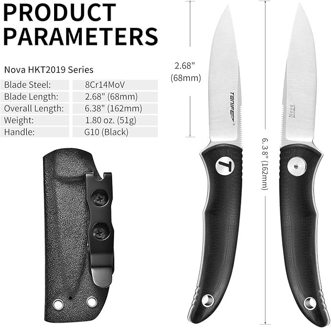TONIFE Nova 2.68'' Blade Mini Neck Knife Full Tang Fixed Blade Knife with Kydex Sheath and Adjustable Paracord Lanyard for Camping Outdoor Survival Tool (Black+Satin)