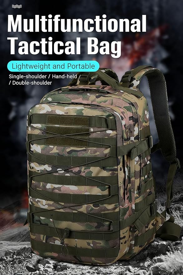 LINGYUE 25L Waterproof Tactical Backpack Lightweight Breathable Outdoor Hiking Daypack For Camping Travel Hunting Fits 14 Inch Laptop(Camouflage-g)