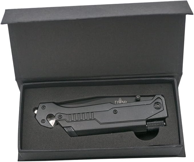THIRD Rescue-Assisted Folding Knife 17576N Black Aluminium Handle 10.5 cm Black Stainless Steel Blade. with Clip and Presentation Box.