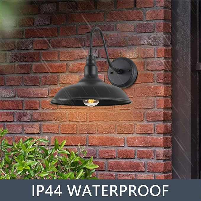 10in Black Gooseneck Barn Lights 4 Pack Farmhouse Barn Wall Mount Light Fixture Exterior Waterproof Industrial Porch Wall Sconce for Garage Patio Doorway LM2201-4P