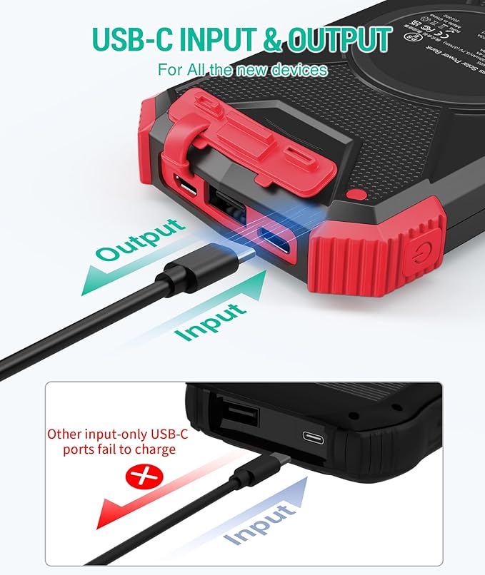 BLAVOR Solar Power Bank 10000mAh Portable Wireless Charger 20W Fast Charging External Battery Pack with USB C for Cell Phones Solar Panel Charging with Dual Flashlight for Camping