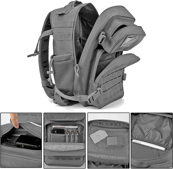 25L/45L Tactical Backpack for Men and Women Small School Outdoor Rucksack Survival Assault Bag Hiking Backpacks Back Pack(25L Gray)