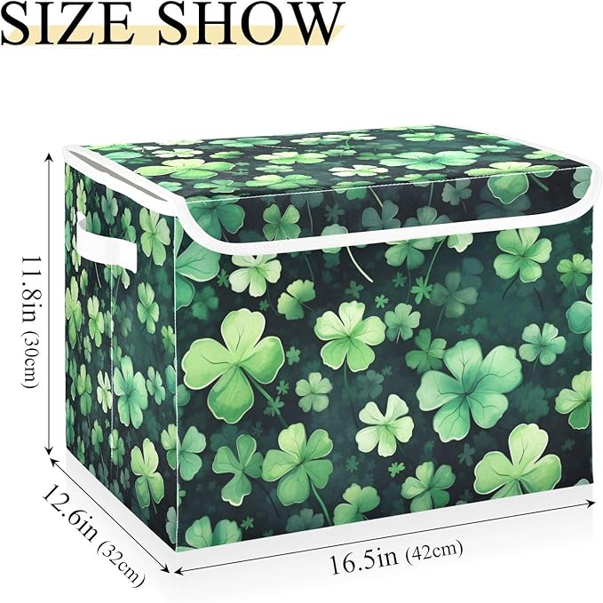 senya St. Patrick's Day Baskets Collapsible Storage Bins with Lids St Patricks Clover Leaves Storage Boxes Clothes Baskets for Organizing