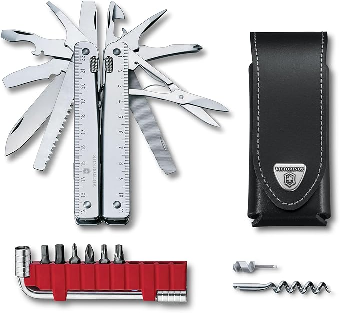 Victorinox Swiss Tool X Plus Ratchet Swiss Army Knife 35 Function Swiss Made Multi-Tool with Needle-nose pliers Wire Cutter Crate Opener and Large Blade - Silver