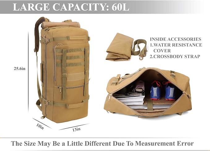Large Capacity Tactical Backpack Travel Rucksack Bag Great Outdoor Duffle Bag for Men and Women 60L