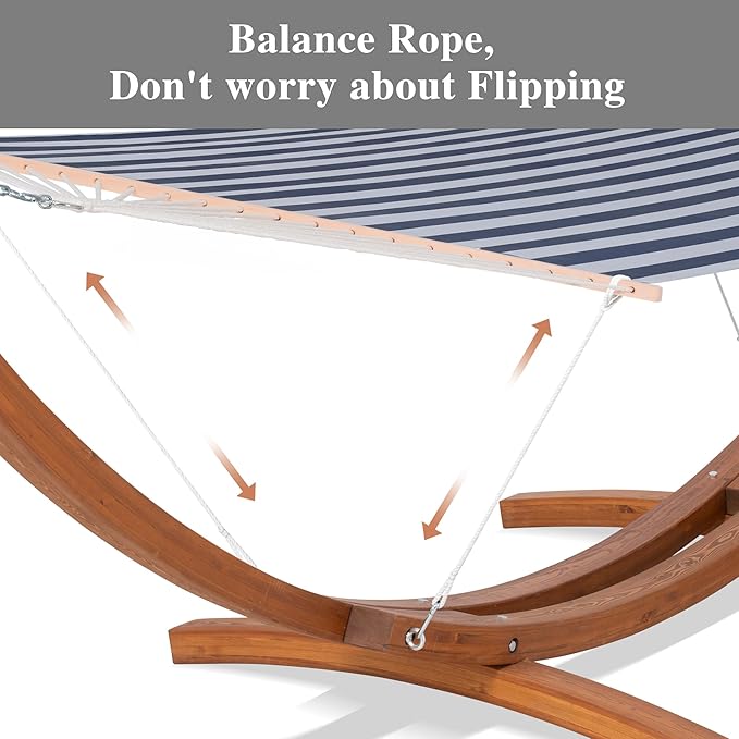 SUNCREAT Hammocks Standing Backyard Hammock with Stand 2 Person Heavy Duty Hammock with 13.5 ft Wooden Stand Blue Stripe