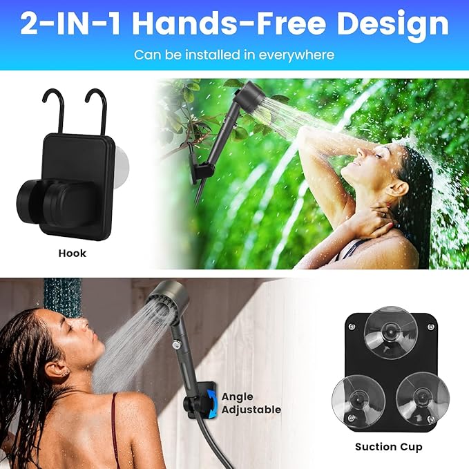 Portable Shower for Camping 6000mAh Rechargeable Shower Pump LED Display Filtered Shower Head with 4 Spray Modes IPX7 Waterproof 20L Foldable Bucket for Beach Travel Hiking Car Pet Outdoor