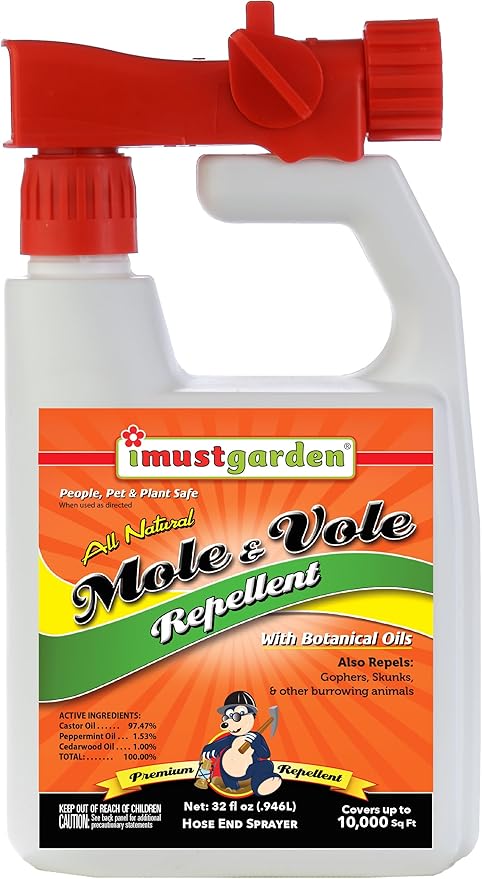 I Must Garden Mole &amp Vole Repellent Hose End Concentrate [2 Pack]: Professional Strength – Twice The Coverage – All Natural Ingredients – 32oz