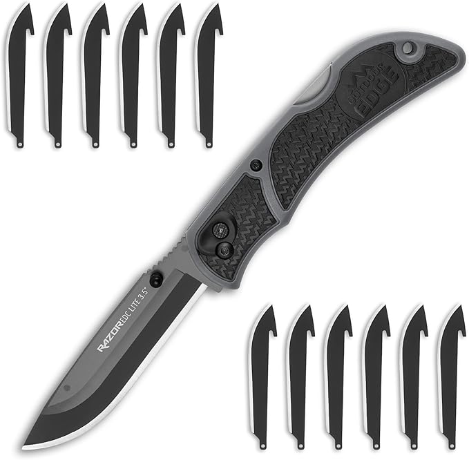 OUTDOOR EDGE 3.5 RazorLite EDC Pocket Knife (Obsidian Black) with Replaceable Blades and Clip Perfect Carry Knive for Camping Hunting and Survival Includes 12 Black Steel Drop Point Blades