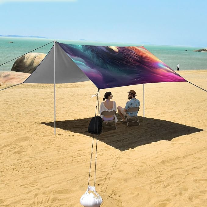ALAZA Wolf Nebula Beach Tent Sun Shelter UPF50+ Protection Beach Shade Canopy w/ 4 Sandbags for Outdoor Camping Fishing Backyard Fun Picnic 10x9 ft