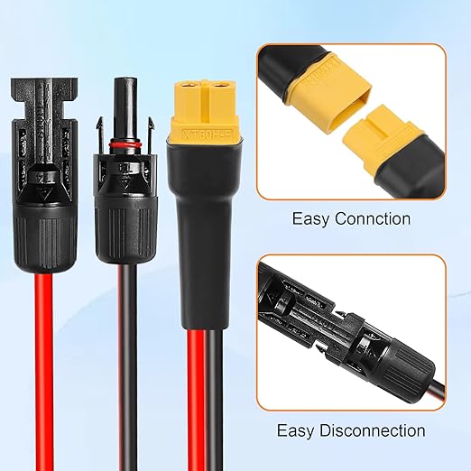 10AWG 20FT XT60 Solar Extension Cable 2 3 6 10 15 20 25 35 40 50 75 100FT XT60 Solar Extension Connector Adapter Thicker Cable Female to Male for Portable Power Station Solar Panel RC LiFePO4 Battery