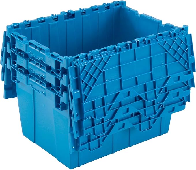 Monoflo Plastic Distribution Container With Hinged Lid 21.9 x 15.2 x 12.8” Blue