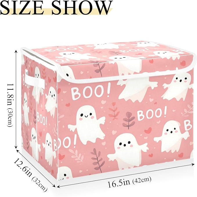 Halloween Baskets Collapsible Storage Bins with Lids Ghost Love Grass Storage Boxes Clothes Baskets for Organizing