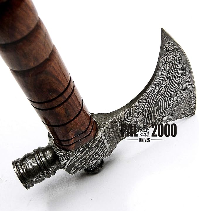PAL 2000 KNIVES Custom Handmade Damascus Steel Axe - Hatchet Tomahawk Axe Knife Solid Rose Wood Handle - Inch - Ax
