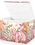 senya Thanksgiving Day Baskets Collapsible Storage Bins with Lids Fall Pink Pumpkin Butterfly Storage Boxes Clothes Baskets for Organizing