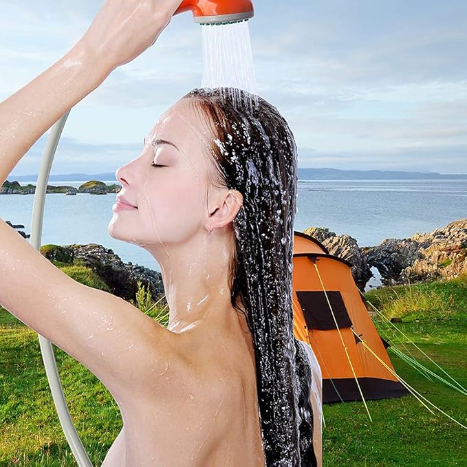 ACAGALA Outdoor Camping Shower Pump USB Rechargeable Shower Head with Folding Bucket for Camping Hiking Traveling