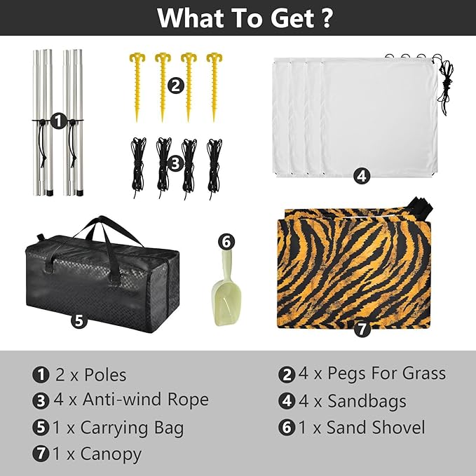 ALAZA Tiger Prints Beach Tent Sun Shelter UPF50+ Protection Beach Shade Canopy w/ 4 Sandbags for Outdoor Camping Fishing Backyard Fun Picnic 10x9 ft