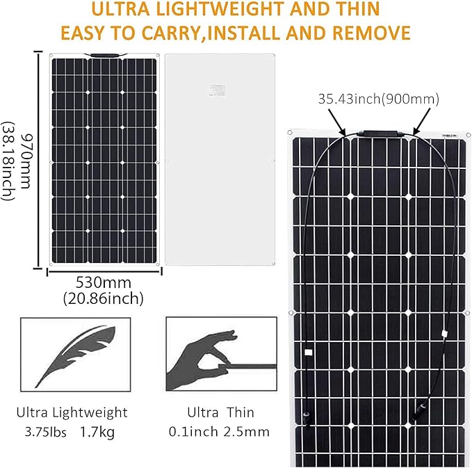 600W Solar Panel 12V Flexible Solar Panel 6pcs 100W Solar Panels Monocrystalline Suitable for Roofs Caravans Boats Solar Panels 600W