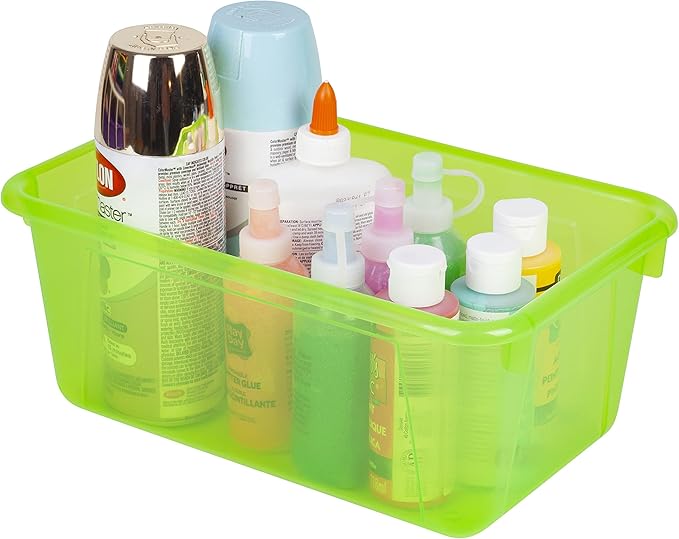 Storex Small Cubby Bins – Plastic Storage Containers for Classroom with Non-Snap Lid 12.2 x 7.8 x 5.1 inches Tint Green 5-Pack (62483A05C)