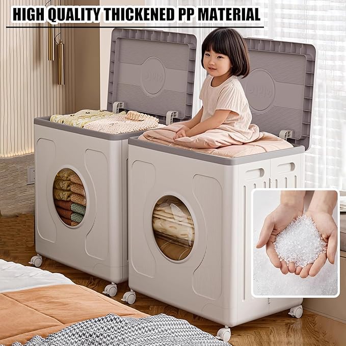 Foldable Clothes Storage Box For Home Office 160L Large Capacity Organizer And Storage Container For Closet Sturdy Plastic Storage Bin With Lid And Wheels