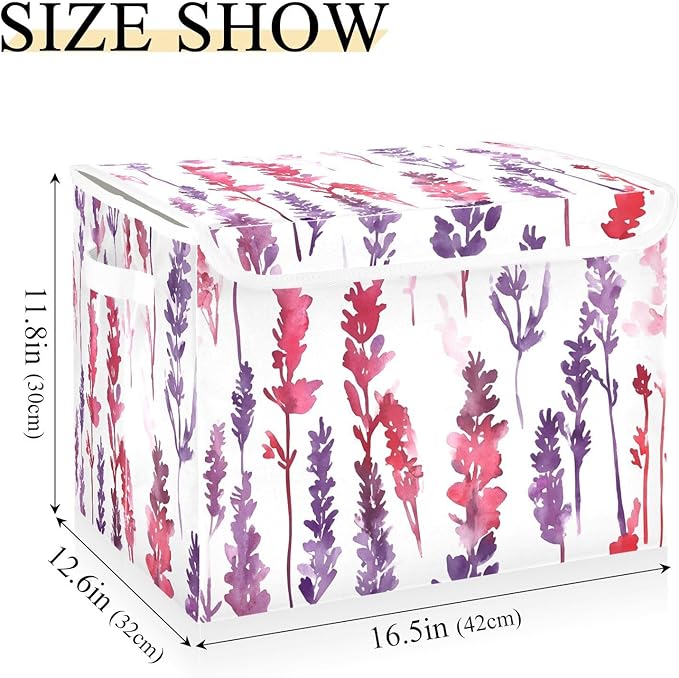 AIXIWAWA Lidded Storage Cube (Pattern Lavender) Fabric Foldable Closet Bins with Flip Lid and Handles Organizer Basket Container 16.5 x 12.6 x 11.8 IN