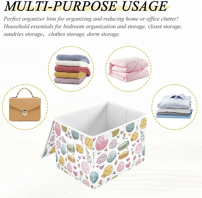 Storage Bins With Lid Stackable Fabric Closet Organizer Clothing Storage Large Boxes For Closet Shelves Bedroom White Decorative Easter Eggs Hearts and Flowers