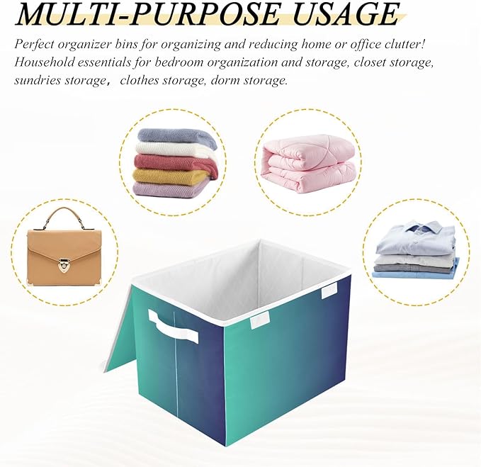 Blue Gradient Storage Bin with Lid Foldable Office Storage Qt Storage Bins for Office Supplies Home Decor