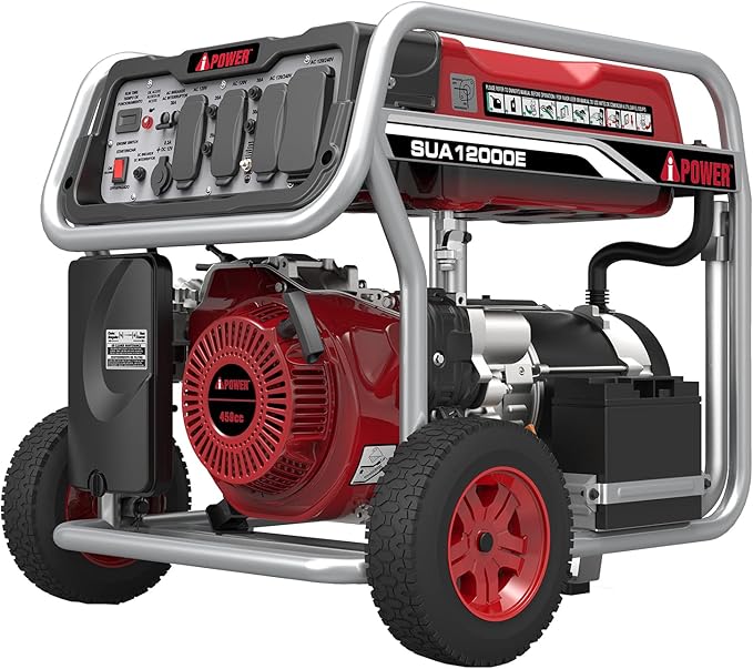A-iPower SUA12000E 12000 Watt Portable Generator Heavy Duty Gas Powered With Electric Start For Jobsite RV and Whole House Backup Emergency