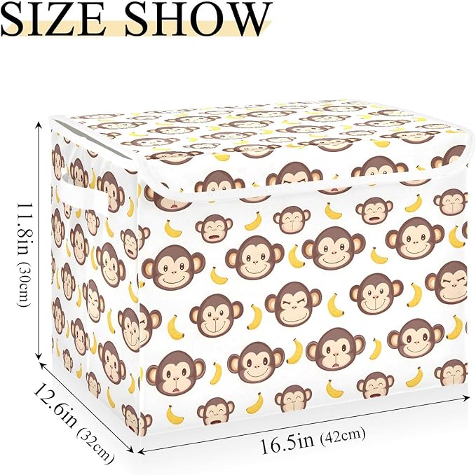 MNSRUU Containers Baskets with Lids Monkey Face Banana Foldable Storage Bins Organizer with Lid Collapsible Storage Boxes for Home Bedroom Closet Office