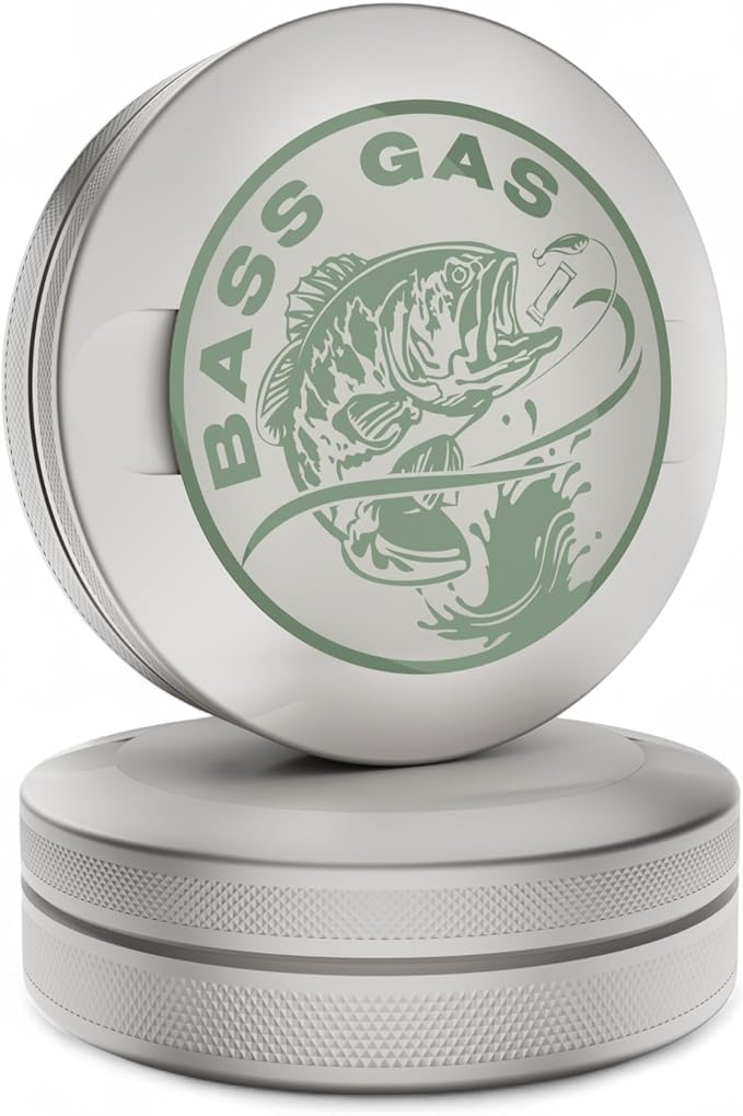 Edition 022: Bass Gas | Metal Can | Metal Container | Pouch Container | Small Storage Tin (Stone/Green Chrome)