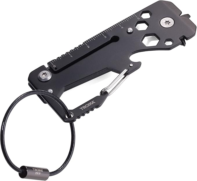 Troika TOOLINATOR KTL25/TI Mini Tool with 10 Functions Knife Keyring (Wire Loop) with Carabiner Bottle Opener Stainless Steel/Aluminium Original