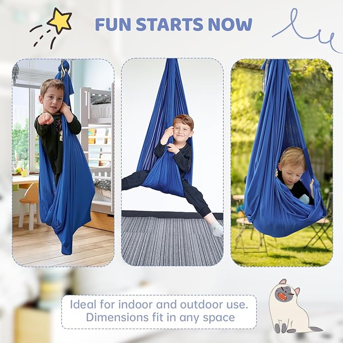 Aokitec Therapy Swing for Kids with Special Needs (Hardware Included) Snuggle Swing Cuddle Indoor Outdoor Adjustable Hammock for Children with ADHD Asperger Sensory Integration (Midnight Blue)
