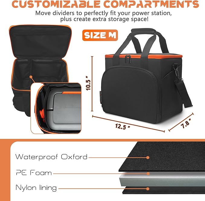Portable Power Station Storage Bag - Heavy Duty Organizer Case with Adjustable Shoulder Strap &amp Multi-Pocket Design