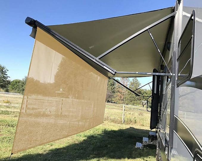 Tentproinc RV Awning Sun Shade Screen 8' X 15' 3'' (Fit for 16' Awning) Mesh Screen Sunshade for RV Awning Sunscreen Motorhome Camping Trailer Awning Screenshade UV Blocker - 3 Year Warranty (Beige)