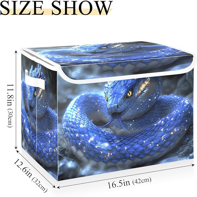AIXIWAWA Lidded Storage Cube (Snake Blue) Fabric Foldable Closet Bins with Flip Lid and Handles Organizer Basket Container 16.5 x 12.6 x 11.8 IN