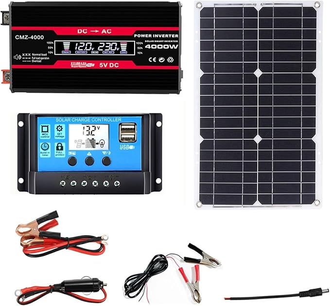 110V/220V 4000W Complete Solar Panel Kit with 30A Controller 18W 12V Panel for Home RV Off-Grid Generator (Color : Black Size : 12V-110V)