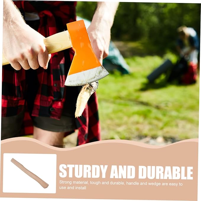 1 Set Wooden Axe Handle Replacement with Durable Wedges Woodworking Tool Skid Grip for Camping and Outdoor Use Sturdy and Easy to Install