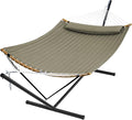 SUPERJARE Curved-Bar Hammock with Stand 2 Person Heavy Duty Hammock Frame Detachable Pillow &amp Portable Carrying Bag Perfect for Outdoor &amp Indoor Olive Gray