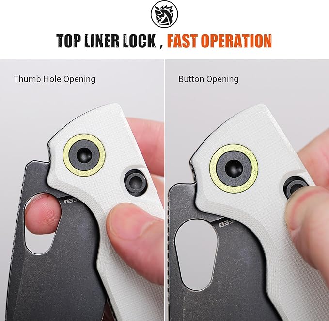 Vosteed Porcupine EDC Knife Folding Pocket knife for Men &amp Women 2.99 Inch 14C28N Steel Wider Blade Thumb hole G10 Handle Top Liner Lock Knives for Camping Outdoor - A2606