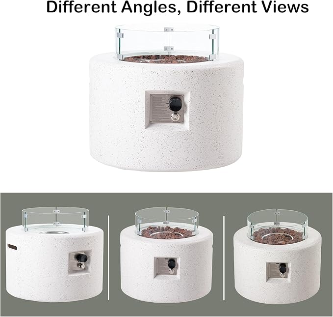 HOMPUS Round Fire Pit Table Outdoor Propane Fire Pit Table w Free Lava Rocks &amp Rain Cover Terrazzo Colorful Fire Pit w Wind Guard for Patio Outside