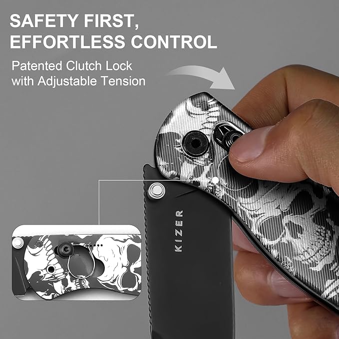 Kizer Drop Bear EDC Pocket Knife 2.97” Nitro-V Blade Acrylic Handle Folding Knife with Thumb Stud Opener Clutch Lock EDC Knives for Men Women Gift V3619A12