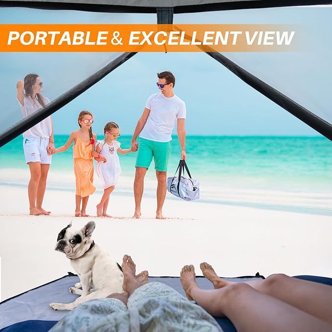 Happy Travel Beach Tent Sun Shelter for 3/4/5/6/7/8 Person Portable UPF 50+ UV Protection Beach Shade Canopy for Family &amp Baby Lightweight &amp Easy Setup Beach Cabana with 3 Ventilation Mesh W