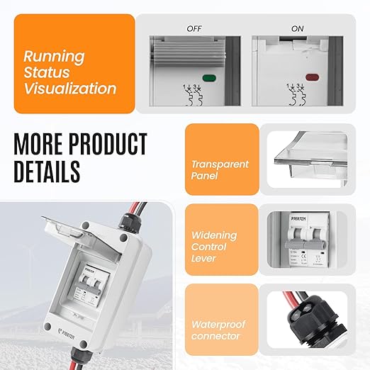 Solar Panel Disconnect Switch 1000V DC/AC 16A PV Disconnect Switch Outdoor Miniature Circuit Breaker IP65 More Space Quick Installation for Solar PV Array Homes Battery (1000V 16 Amp)